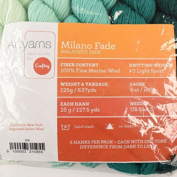 ArtYarns Milano Fade 5 Hank Pack Fine Merino Yarn Light Sport Weight Malachite - Picture 3 of 3